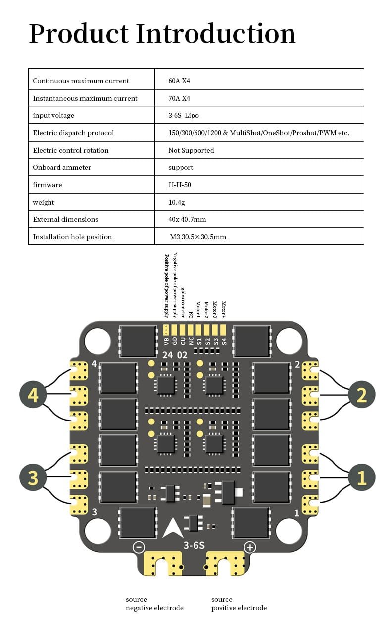 D-RC 3060S 60A 6S ESC dimensions and mounting diagram
