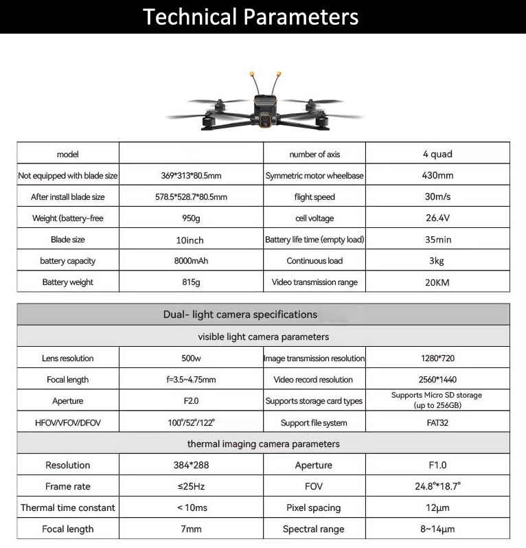 Carbon Fibre Fuselage Drone - Dynamic AI Tracking, 3KG Load.