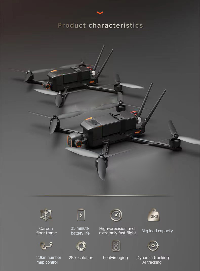 Carbon Fibre Fuselage Drone - Dynamic AI Tracking, 3KG Load.