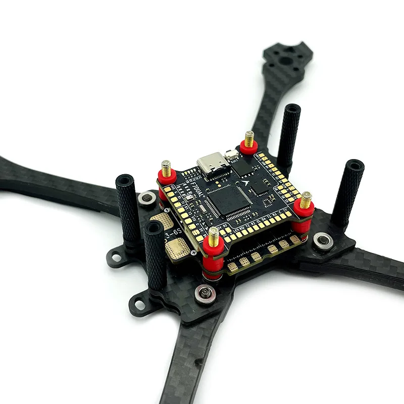 D-F760 FPV flight controller installed on carbon fiber drone frame