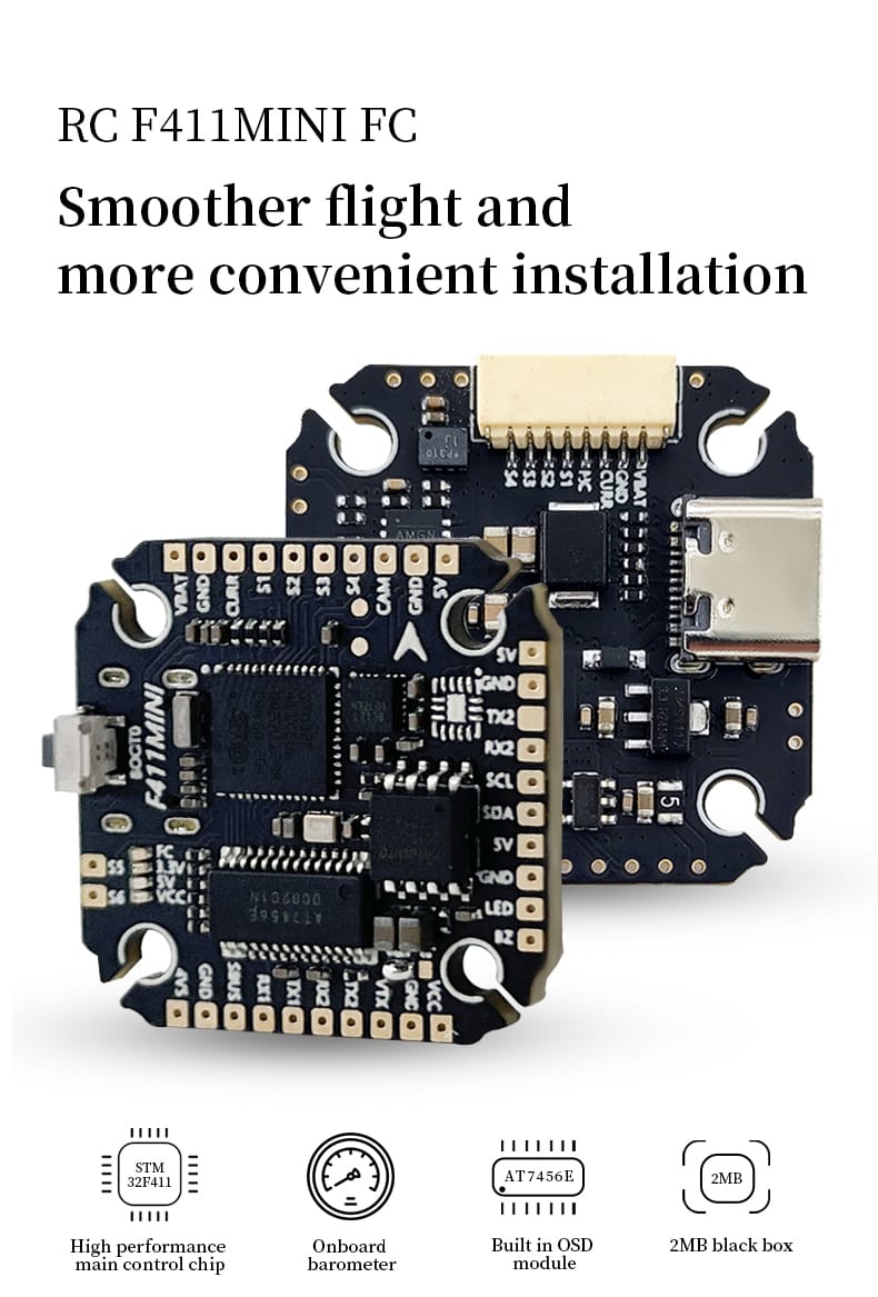 D-RC F411MINI Flight Controller OSD Barometer 2MB Black Box Crossing Aircraft Model FPV
