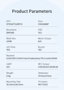 D-F722 V2 Flight Controller X8 ICM42688P&BMP280 30.5mm for Racing Drone