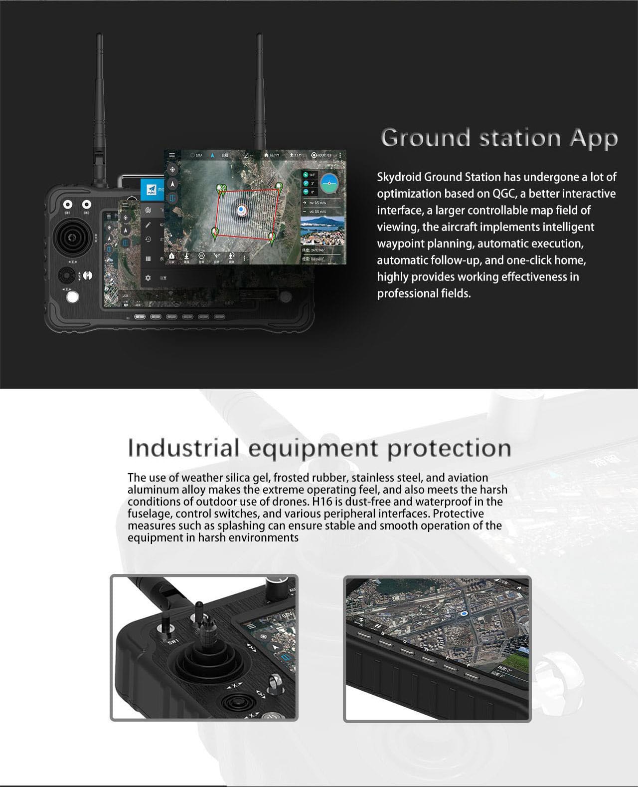 The DAH16 is an advanced remote control system designed for various unmanned vehicle applications such as drones, helicopters, and fixed-wing aircraft. It features a high-definition display with a long transmission range, providing an excellent control experience for operators. The controller supports HD video and data transmission, making it suitable for professional aerial photography, surveying, and surveillance.