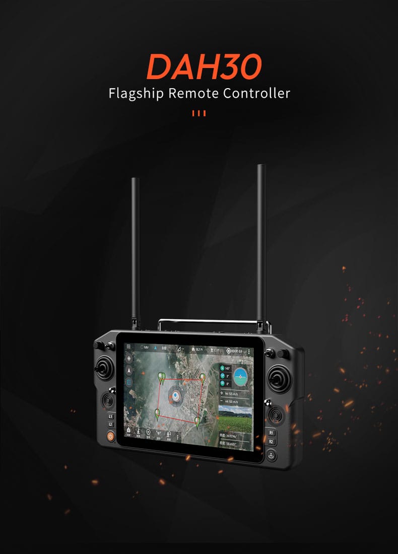 The DAH30 High-Performance Flagship Remote Controller is a cutting-edge device designed for long-range and high-precision drone operations. Featuring stable tri-band communication (1.4GHz/2.4GHz/800MHz), a 10.1-inch sunlight-readable touch screen, and a robust Qualcomm 660 processor, it delivers exceptional performance for industrial, surveillance, and emergency applications. With a 50KM maximum transmission range and rich interface options, the D-H30 is built to handle the most demanding scenarios with ease.