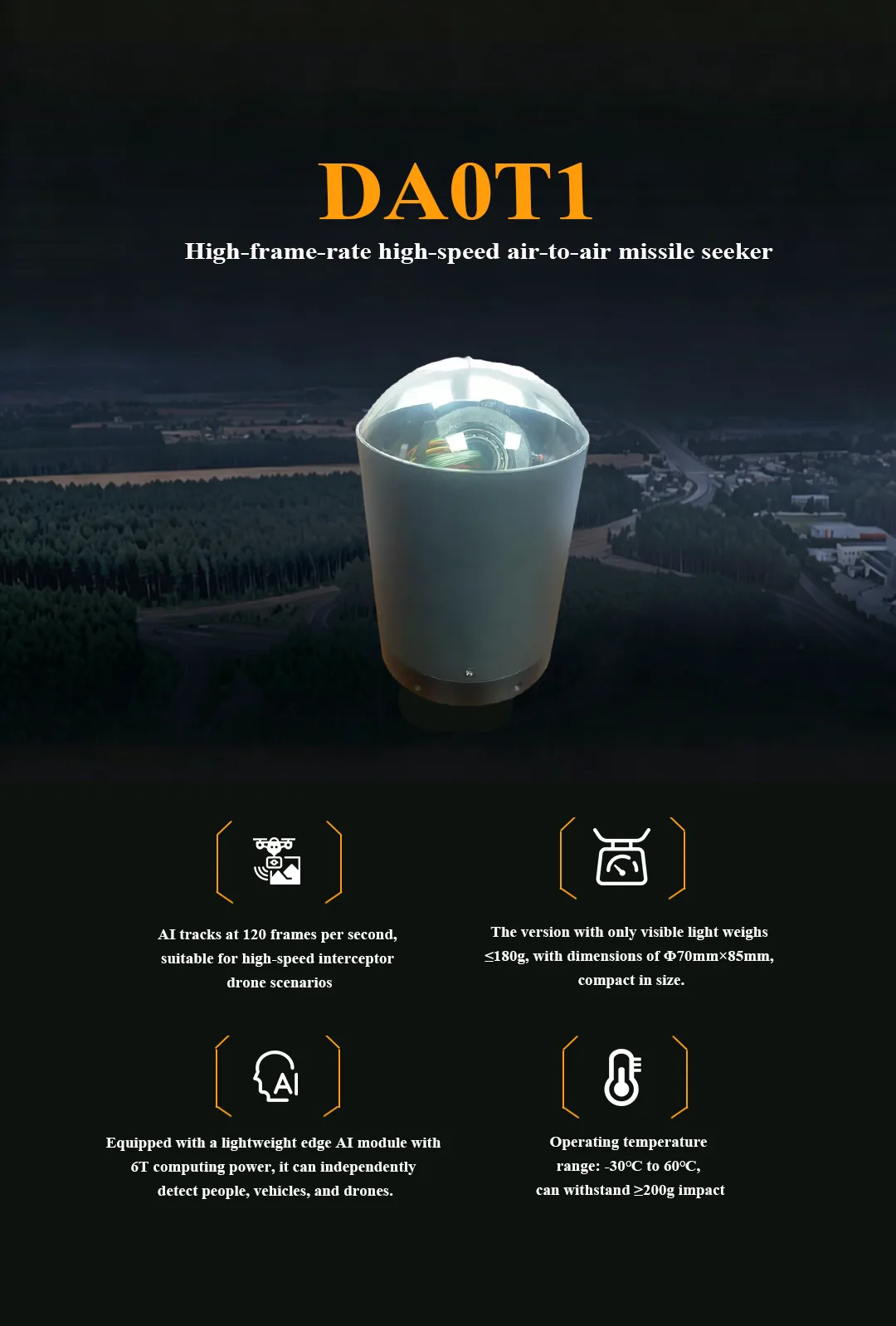 DA0T1 high-speed seeker overview with 120 fps AI target tracking module